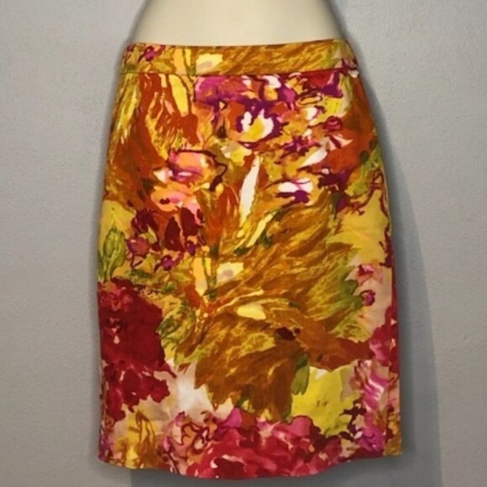 JCrew Floral Pencil Skirt Yellow Pink Career Wear Party Cocktail Size Unknown - Picture 3 of 5
